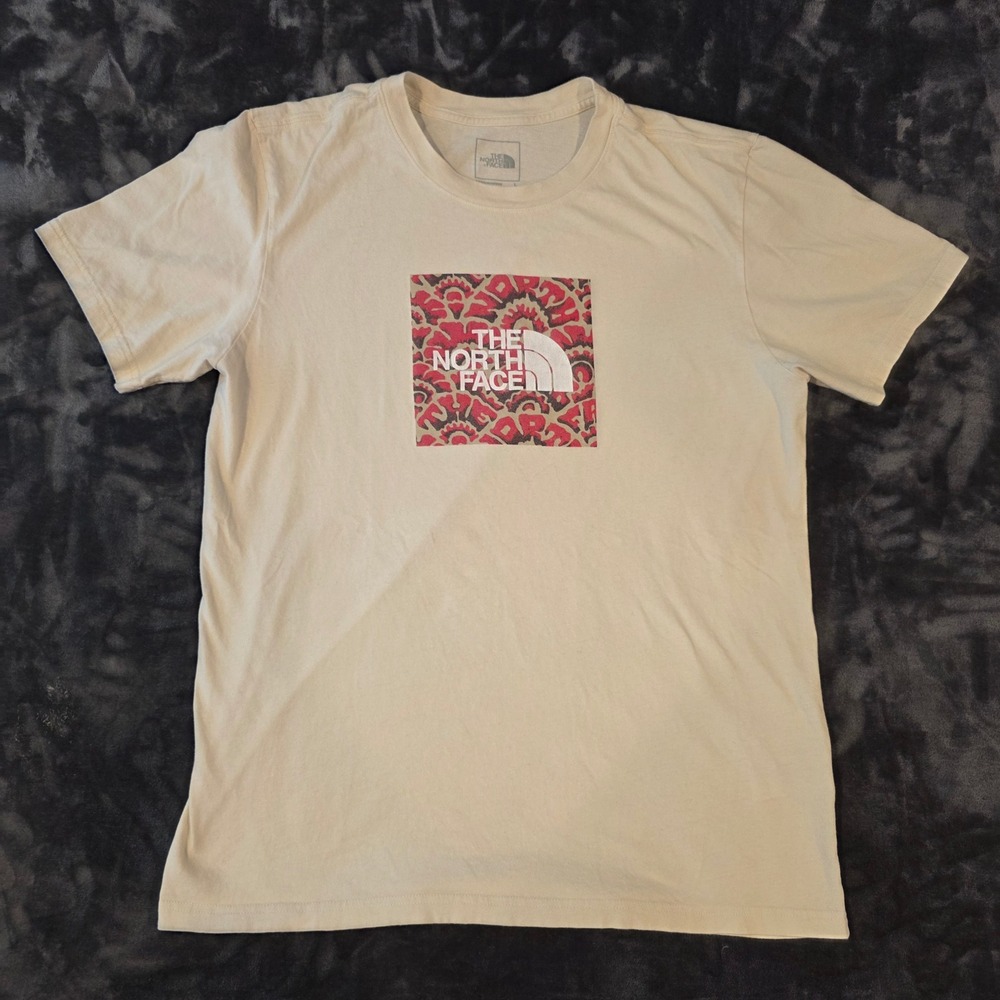 The North Face Mens Graphic Box Logo T-Shirt Cream Red Black Size Large L